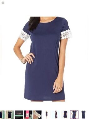 NWT Large Lilly Pulitzer Hayes True Navy Short Lace Sleeves T-Shirt Mini Dress